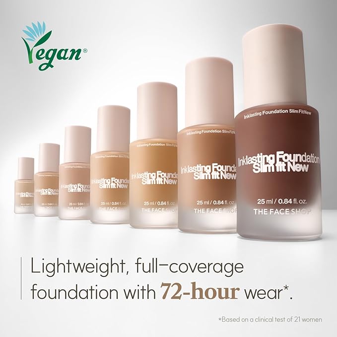 THE FACE SHOP Ink Lasting Liquid Foundation, Full Coverage, 72‑Hour Wear Semi‑Matte Finish, Makeup with Bakuchiol, N120 Marshmallow, 0.84 Fl. Oz.-VivaGrace Women