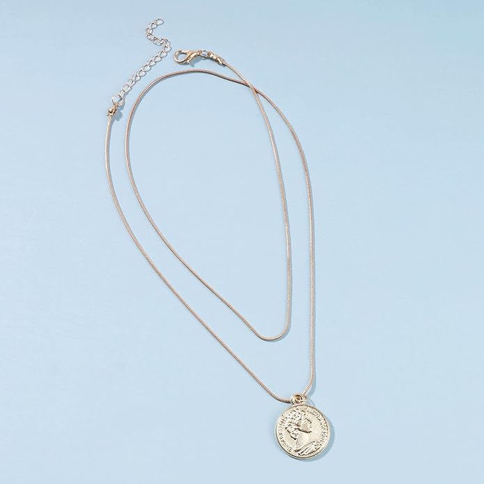 Boho Layered Coin Necklace Choker Gold Medallion Pendant Necklace Round Disc Necklace Vintage Snake Chain Necklace Jewelry for Women-VivaGrace Women