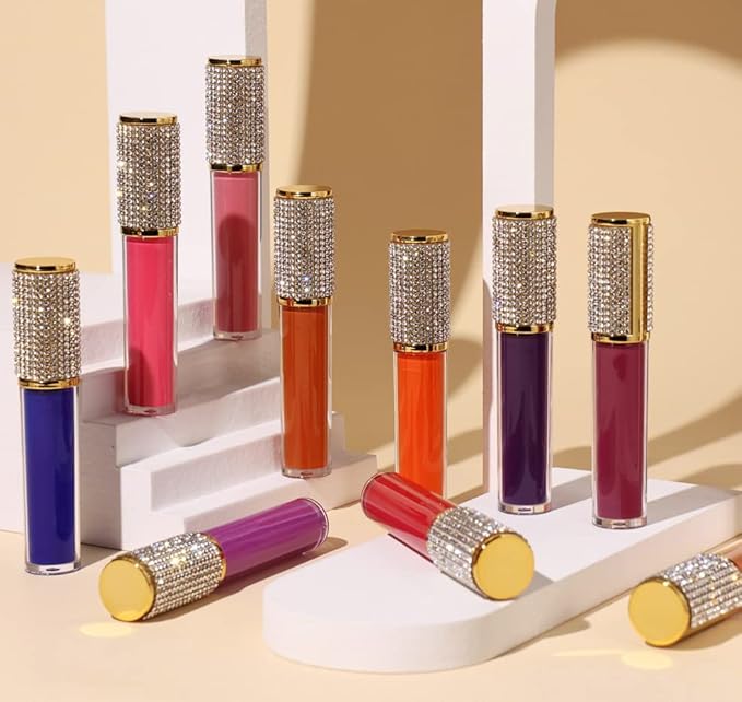 AMORIX 24 Pack Gold Crystal Lip Gloss Tubes with Wand 5ml Empty Lip Gloss Containers Lipgloss Bottles with Stoppers 2pcs Syringes + Labels for DIY Lip Gloss Balm-VivaGrace Women