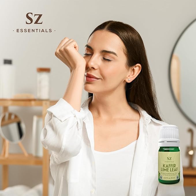 Kaffir Lime Leaf Essential Oil -100% Pure and Undiluted - Extracted from Citrus Hystrix Leaves - Earthy & Citrusy Scent with Fruity Overtones - Therapeutic Grade & Vegan - 0.17oz (5ml)-VivaGrace Women