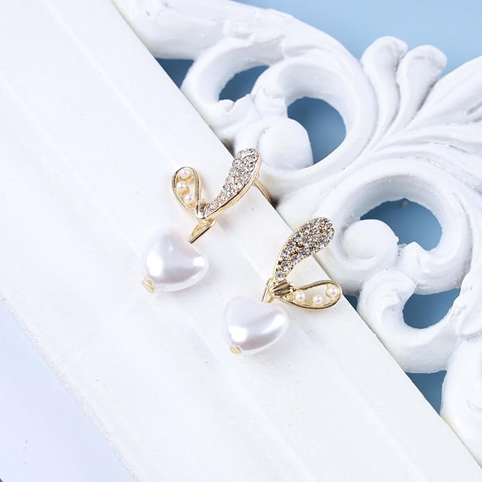 Vintage Crystal Pearl Heart Dangle Earrings Rhinestone Pearl Drop Earrings Gold Cz Pearl Stud Earrings Heart Love Earrings Jewelry for Women-VivaGrace Women