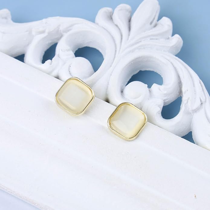 Vintage Square Opal Earrings Opal Square Stud Earrings Moonstone Stud Earrings Geometric Square Earrings Jewelry for Women-VivaGrace Women
