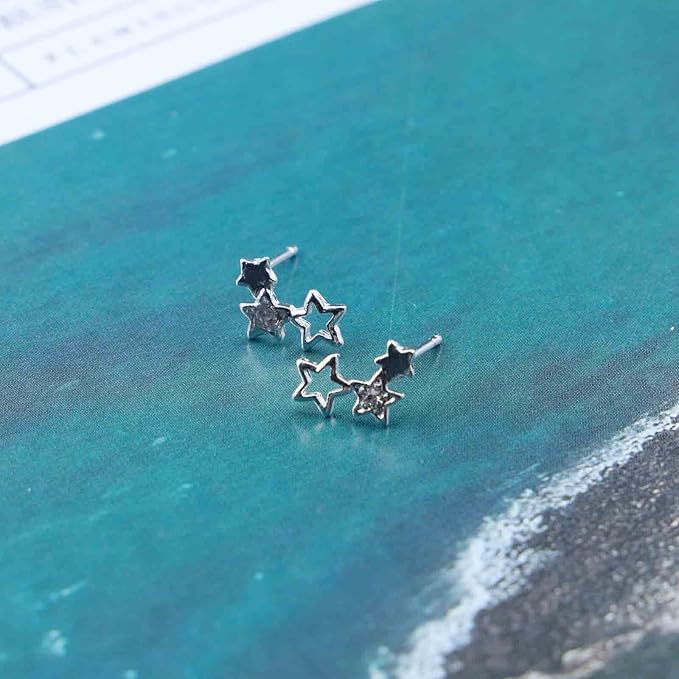 Bohemia Star Climber Crawler Earrings Silver Crystal Star Ear Climber Earrings Cluster Star Studs Earring Festival Earrings Jewelry for Women and Girls (Silver)-VivaGrace Women