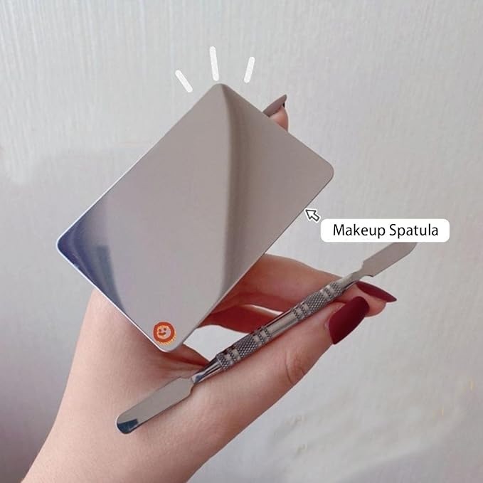 Makeup Spatula Set Stainless Steel, Make Up Tools Mini Mixing Tray with Finger Ring, Makeup Paint Palette, Pack of 2-VivaGrace Women