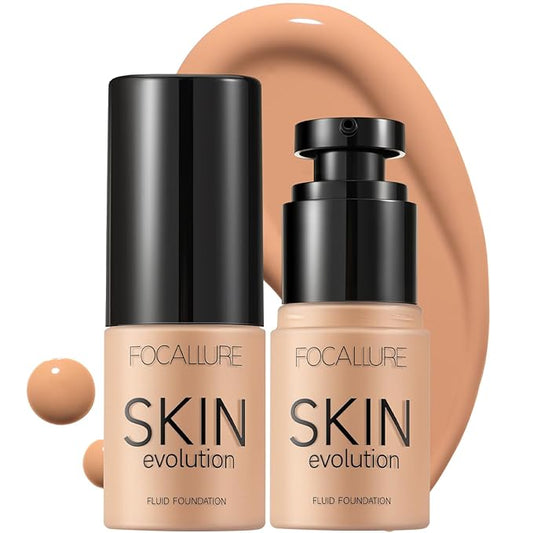 FOCALLURE 2 Pcs Liquid Foundation, Skin Evolution Foundation + Concealer, Full Coverage Foundation Makeup, Durable, Waterproof, Oil-Control, Hides Wrinkles & Lines, Natural Tan-VivaGrace Women