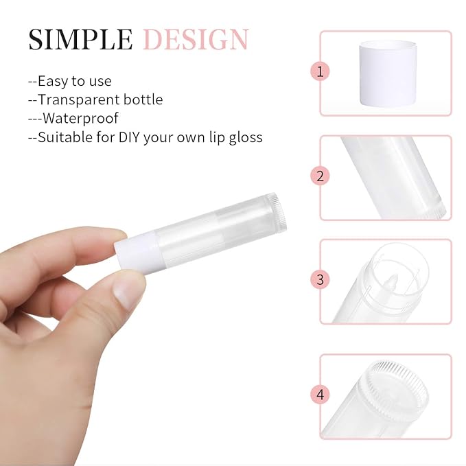 100 Sets Empty Lip Balm Tubes Bulk Round with White Caps for DIY Lipstick homemade, 3/16 Oz (5.5 ml), Clear, BPA Free, 100 Tubes and 100 Caps-VivaGrace Women