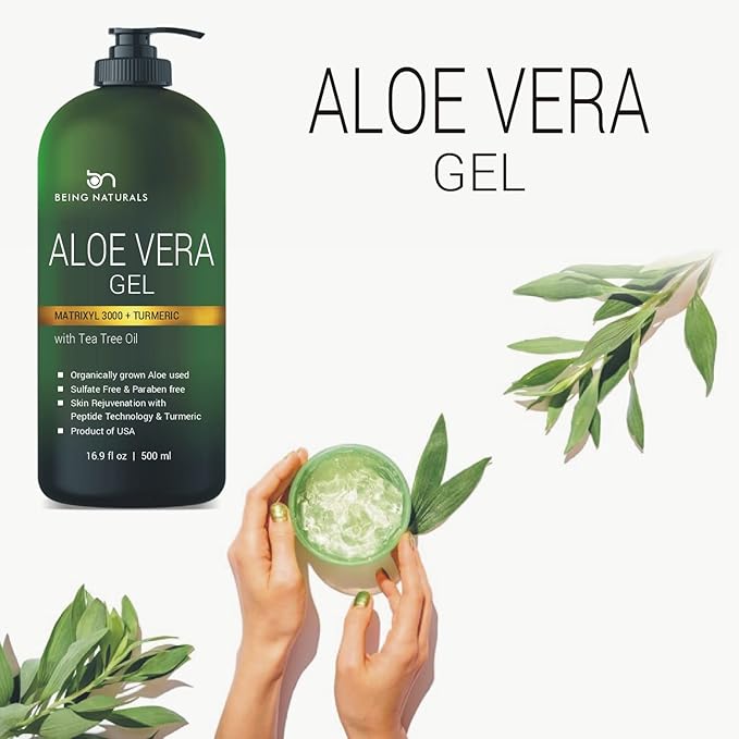 Aloe vera Gel - from 100% Pure Organic Aloe Infused with Matrixyl 3000 (Peptides), Turmeric - Natural Raw Moisturizer for Face, Body, Hair. Perfect for Sunburn, Acne, Razor Bumps 16.9 fl oz-VivaGrace Women