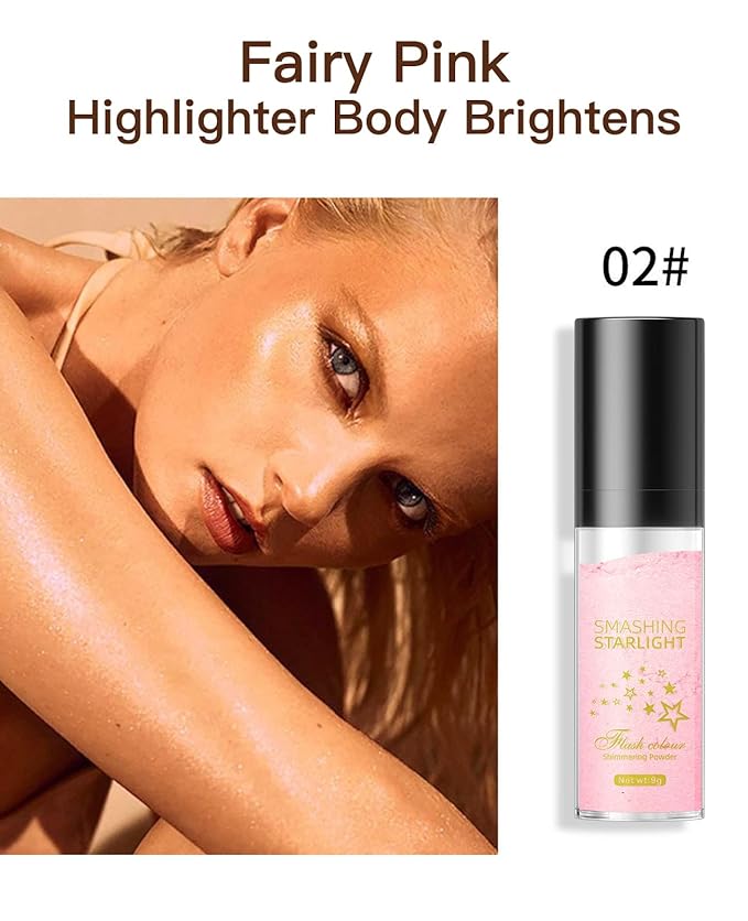 Fairy Highlight Puff Stick Highlight Patting Powder - Multi-Functional Shimmer Powder for Illuminating and Brightening Your Face and Body (#02 Pink)-VivaGrace Women