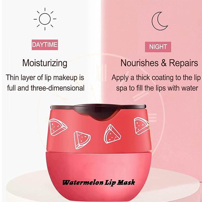 Watermelon Sleeping Lip Mask, Bee Lip Balm Lip Mask Honey Pot, Lip Mask Overnight Propolis Moisturizing Lip Balm with Stick, Hydrating Repair Prevention Dry & Cracked Lip Scrubs Exfoliato-VivaGrace Women