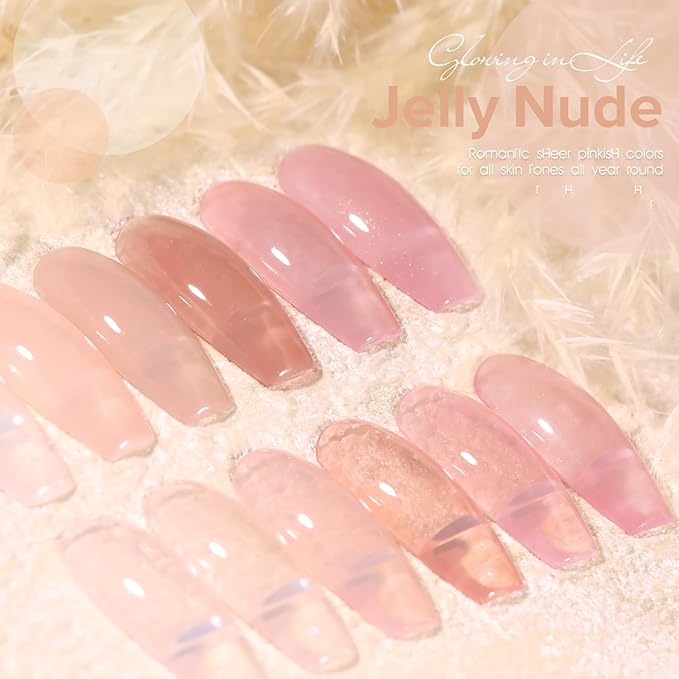 Beautpal Nude Gel Polish Set Milky Nude Sheer Pink Jelly Gel Polish Nail Kit Soak Off UV Translucent Nail Polish Gel 6PCS 8ml