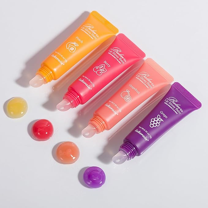 2Pcs Lip Glowy Balm and Lip Sleeping Mask Set, with 4 Flavor Options - Reduce Lip Lines, Enhance Lip Color, Hydrate & Plump Dry Chapped Lips Care (Peach)-VivaGrace Women