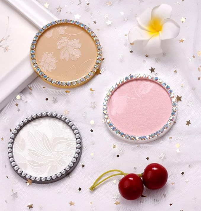 1 Pc Resin Nail Art Palette Nail Art Display Holder Round Inlay Rhinestone Makeup Palette Nail Painting Palette Gel Polish Colors Mixing Pallet (White)-VivaGrace Women