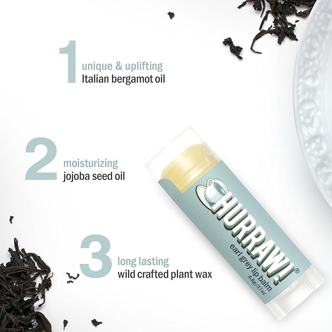 Hurraw! Earl Grey Lip Balm, 3 Pack: Organic, Certified Vegan, Cruelty and Gluten Free. Non-GMO, 100% Natural Ingredients. Bee, Shea, Soy and Palm Free. Made in USA-VivaGrace Women