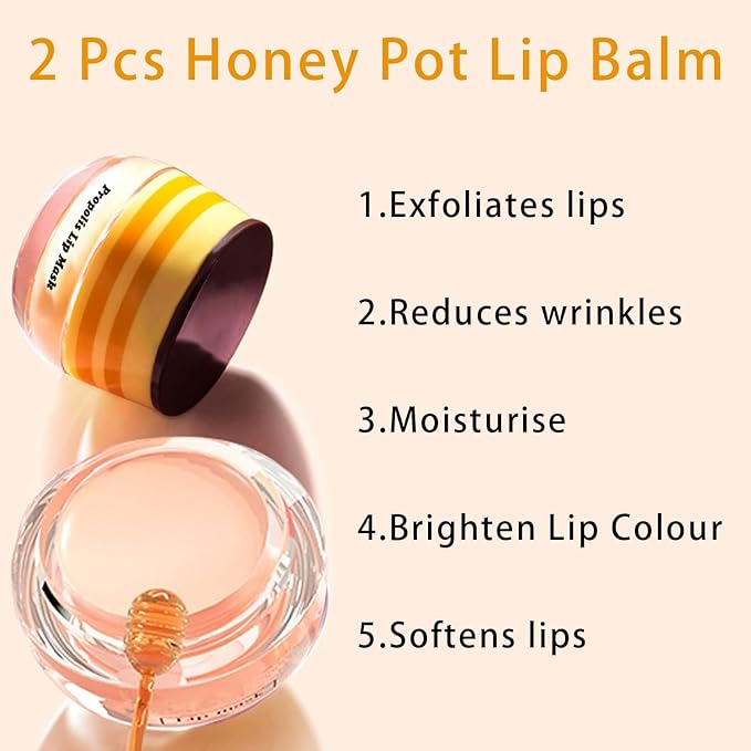 2PCS Lip Mask Overnight, Honey&Strawberry Moisturizing Repair Sleeping Lip Balm, Fade Lip Lines Bee Lip Balm, Hydrating &Prevention Dry and Crack Lip Scrubs Exfoliator (Honey & Honey)-VivaGrace Women