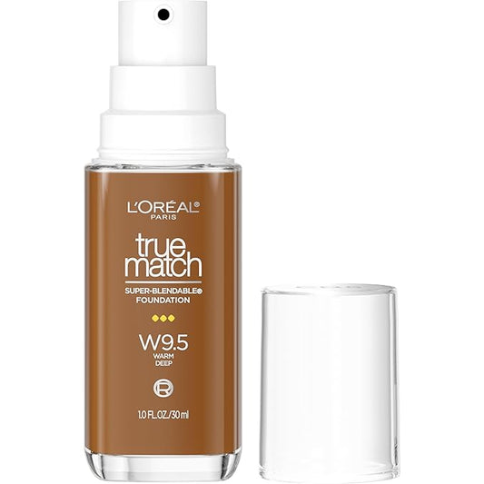 L'Oreal Paris True Match Super-Blendable Foundation, Medium Coverage Liquid Foundation Makeup, W9.5, Deep, 1 Fl Oz-VivaGrace Women