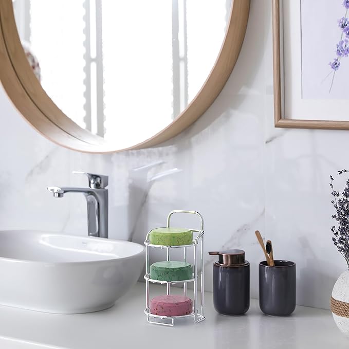 Silver 3-Tier Shower Soap Shampoo Bar Holder, Self Adhesive & Freestanding Draining Soap Dish Caddy for Bathroom Wall Accesories Decor-VivaGrace Women