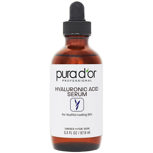 PURA D'OR 3.3 Oz Hyaluronic Acid Serum For Deep Hydration - Anti-Aging, Plumping & Moisturizing Formula For Smooth, Supple Skin - Natural Skincare Boost - Fine Lines & Wrinkle Reducer - Travel Size-VivaGrace Women