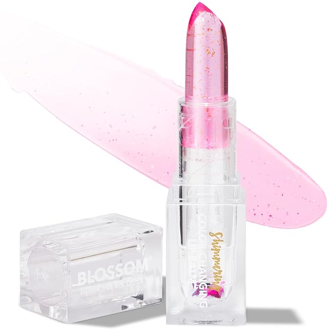 Blossom Moisturizing Color Changing Shimmering Lip Balm Sparkle Lip Stain Tint, Infused with Real Flowers, 3g, Blush-VivaGrace Women