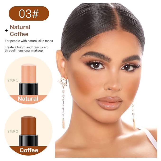 evpct 2In1 Cream Contour Stick Contouring Concealer Sticks Makeup Face Cream Kit for Beginners Creamy Contour and Highlight Stick contorno base de maquillaje para mujer en oferta 03 Natural & Coffee-VivaGrace Women