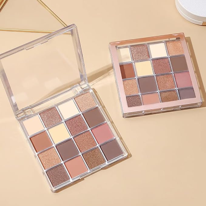 16 Girds Colorful Matte Shimmer Eyeshadow Palette for Eye Makeup,High Pigmented Eye Shadow Primers Powder Palet de sombras de ojos-Glitter Nude#-VivaGrace Women
