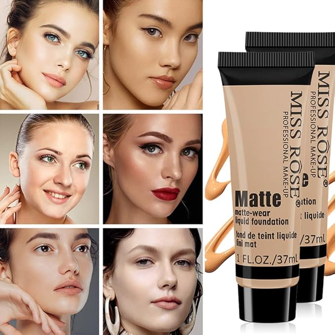 2 Pack Liquid Foundation Cream for Face Makeup,Durable Full Coverage Matte Concealer Make Up,Oil Control & Waterproof Base Primer -1+1 Fl.Oz (BEIGE 7#)-VivaGrace Women
