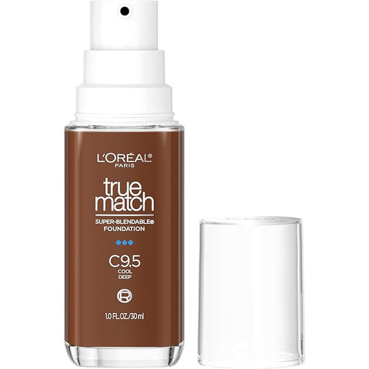 L'Oreal Paris True Match Super-Blendable Foundation, Medium Coverage Liquid Foundation Makeup, C9.5, Deep, 1 Fl Oz-VivaGrace Women