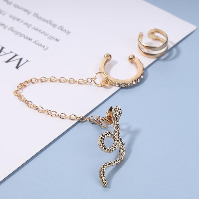 Punk Snake Cuff Chain Earrings Gold Serpent Cartilage Earrings Snake Ear Wrap Earrings Gothic Snake Helix Chain Earrings Gold Long Chain Earrings Jewelry for Women and Girls-VivaGrace Women