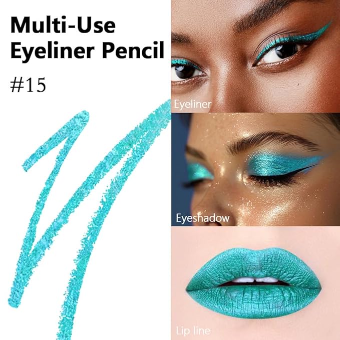 evpct Blue Green Gel Eyeliner Pencil for Women Waterline Waterproof Smudge Proof Eye Makeup Liners, Green Mascara Eye Liner Gel Liner Eyeliner with Sharpener delineador de ojos contra el agua 15