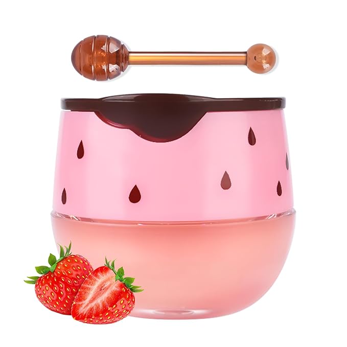 Strawberry Sleeping Lip Mask,Honey Balm Strawberry Lip Balm Honey Pot,Overnight Strawberry Lip Mask for Lip Care Product Moisturize Lip Skin,Plumping Lip and Hydrate Lips 1PC-VivaGrace Women