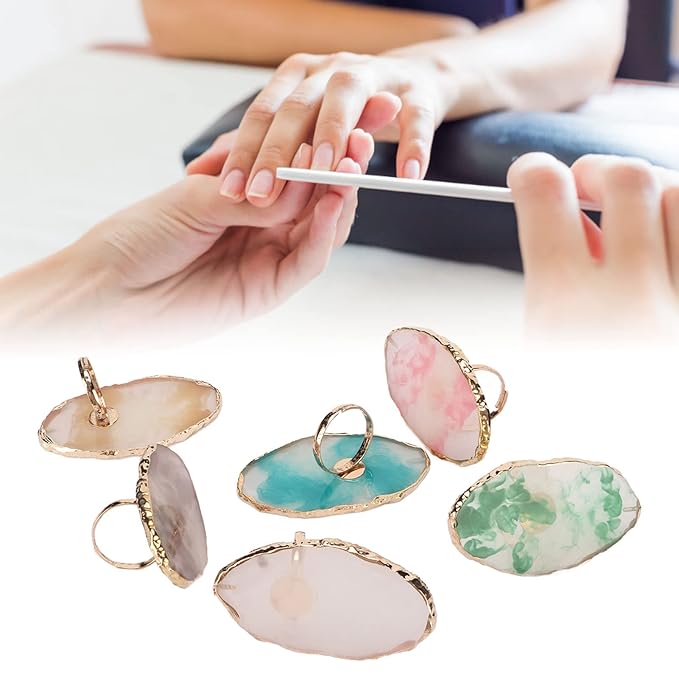 Nail Art Palette, 6pcs Wearable Soft Resin Nail Art Palette Ring, Resin Nail Art Palette Compatiable for Make-Up Beginners and Make-Up Schools-VivaGrace Women