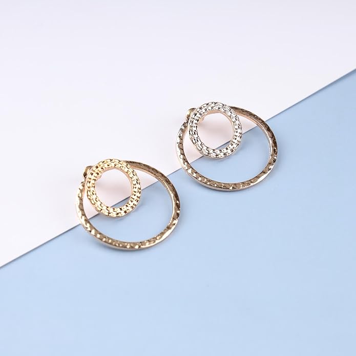 Vintage Crystal Circle Ear Jacket Earrings CZ Hollow Circle Hoop Earrings Gold Circle Earrings Minimalist Geometric Circle Stud Earrings Jewelry for Women-VivaGrace Women