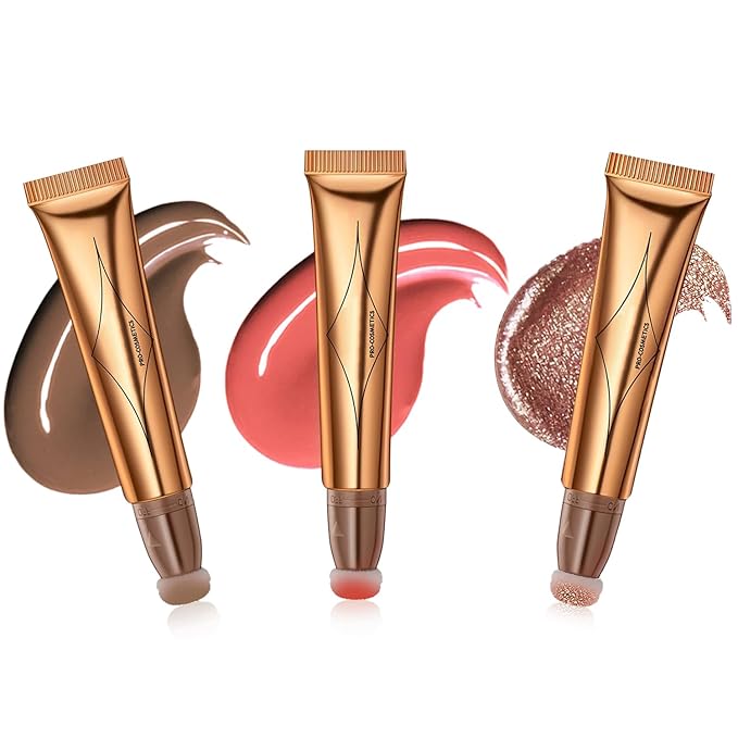 Liquid Contour Beauty Wand Set,Blush Liquid Contour Stick Highlighter Makeup With Cushion Applicator,Long Lasting Smooth Natural Matte Finish,Lightweight Blendable Super Silky Cream Sticks (01#03#05)-VivaGrace Women