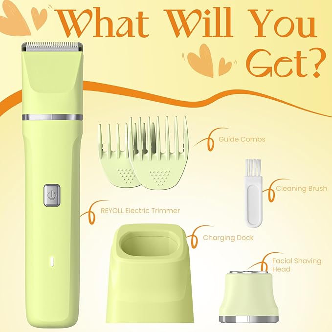 Womens Razors for Shaving - Wet/Dry 2-in-1 Beauty Dermave Bikini Shaver with Body&Facial Hair Heads, Cordless IPX7 Waterproof Trimmer for Pubic Hair&Sensitive Skin, Tiktok Trend Items (Yellow)-VivaGrace Women