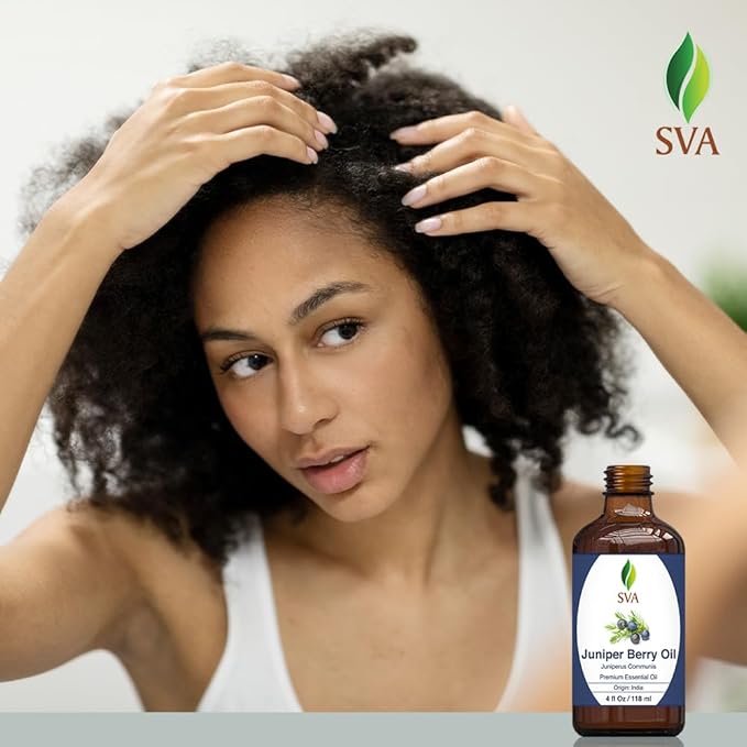 SVA Juniper Berry Essential Oil – 4 Fl Oz – 100% Natural Juniper Oil - for Diffuser, Hair Care, Face, Skin Care, Aromatherapy, Scalp and Body Massage, Soap and Candle Making – with Dropper-VivaGrace Women
