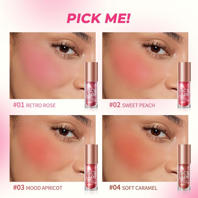 4 Colors Liquid Blush Makeup Kit, Long Lasting Pigmented Natural Matte Face Blush Cream Gel, Lightweight, Blendable, Cruelty Free Women Face Cosmetics Set 4Pcs-VivaGrace Women