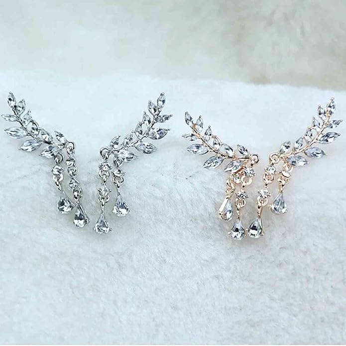 Boho Rhinestone Ear Crawler Earrings Gold Crystal Wing Ear Climber Earrings Angel Wing Crystal Dangle Earrings Cz Wing Studs Earrings Jewelry for Women and Girls-VivaGrace Women