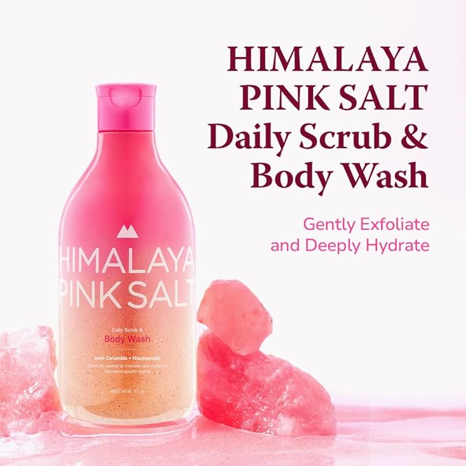 HIMALAYA PINKSALT Daily Scrub & Body Wash - Exfoliating Body Scrub, Dead Sea Salt & Himalayan Pink Salt, Natural Moisturizing Bodywash, Retinol & Hyaluronic Acid Shower Gel, Korean Skincare 14.1oz-VivaGrace Women