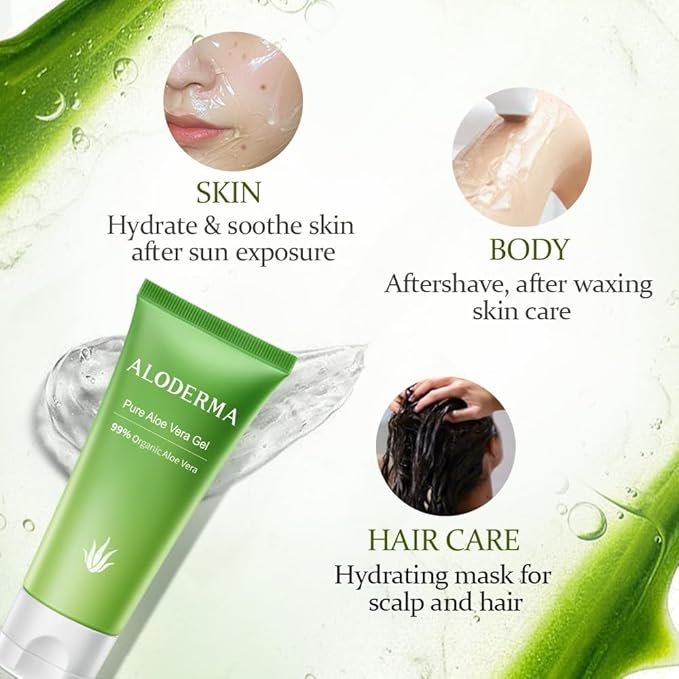 Aloderma 99% Organic Aloe Vera Gel for Face Made within 12 Hours of Harvest, Natural Hydrating Pure Aloe Vera Gel for Soothing Skincare, Moisturizing Aloe for Skin, Face, Sensitive Skin, 4oz - 6ct-VivaGrace Women