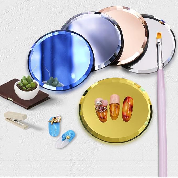 5Pcs Mirror Empty Nail Art Palettes Plate Round Glass Manicure Palette Nail Art Display Tray Board Holder Gel Polish Drawing Color Mixing Palette for Women Beauty Tool, Assorted Color-VivaGrace Women