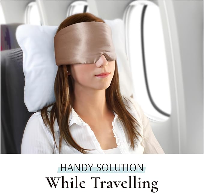 Zenssia 100% Mulberry Silk Sleep Mask Eye Mask for Man and Woman with Adjustable Headband, Full Size Large Sleep Mask & Blindfold for Total Blackout for All Night Sleep, Travel & Nap-Taupe-VivaGrace Women