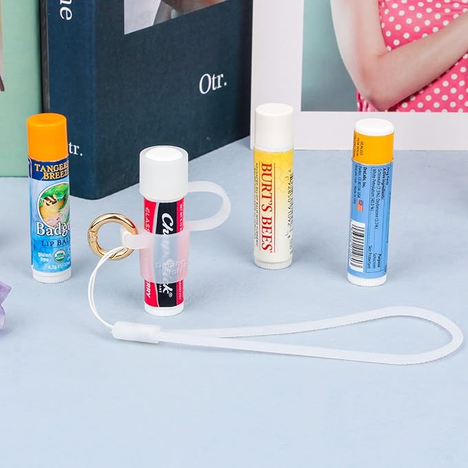 Desing Wish Silicone Lip Balm Holder with Cap Cover Portable Chapstick Holder Keychain Sleeve Lip Balm Key Chain with Key Ring and Wrist Strap Lanyard - Transparent-VivaGrace Women