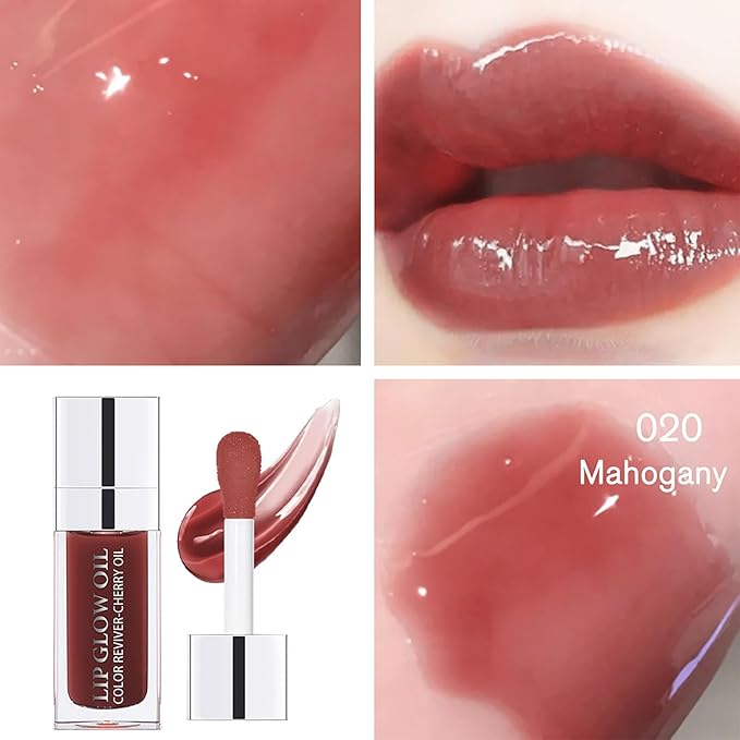 Hydrating Lip Glow Oil-Lip care oil- Lip Oil Tinted for Lip Care and Dry Lips-Prevents Dry Cracked-Non-sticky Big Brush Head-Lip Plumping -Lip Oil gloss tinted-020#MAHOGANY-VivaGrace Women