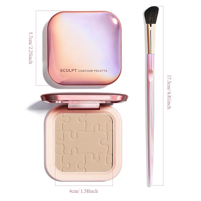 Contour Palette with Brush, Cream Contour Powder Palette Bronzer Powder Matte Bronzer Palette Cool Toned Contour Kit with Mirror for Face Sculpting Contour Makeup (#C01 Soft Grey)-VivaGrace Women