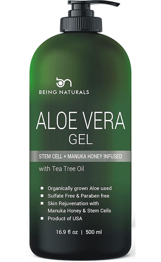 Aloe vera Gel - from 100% Pure Organic Aloe Infused with Manuka Honey, Stem Cell, Tea Tree Oil - Natural Raw Moisturizer for Face, Body, Hair. Perfect for Sunburn, Acne, Razor Bumps 16.9 fl oz-VivaGrace Women