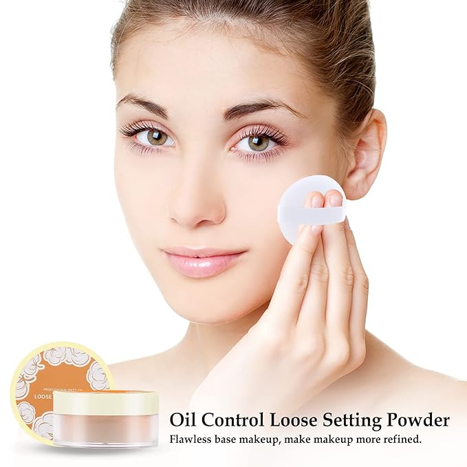 Boobeen Loose Face Powder Translucent Setting Powder Oil Control Loose Powder, Soft Focus Effect Makeup Loose Setting Powder, Lightweight Shine Control Matte Finishing, with Puff-VivaGrace Women