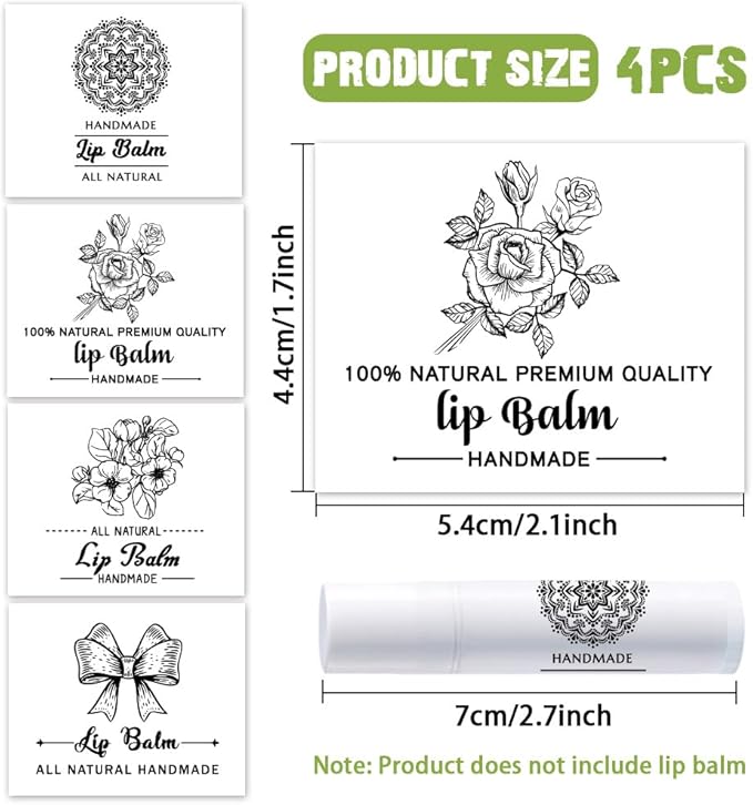OLYCRAFT 100Pcs Self-Adhesive Lip Balm Tag Stickers 1.7x2.1 inch Adhesive Label with 4 Styles Patterns Rectangle Lipstick Tag Sticker for Lip Balm Container Tubes Lipstick Wrapping Decoration-VivaGrace Women