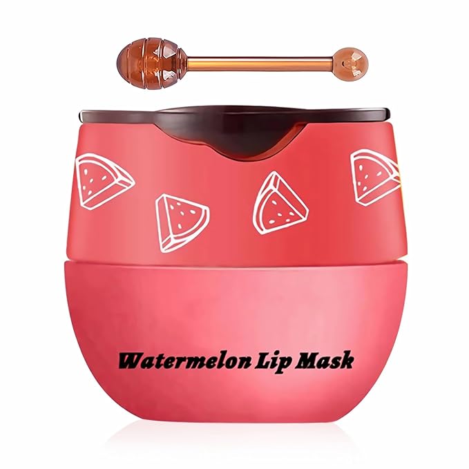 Watermelon Sleeping Lip Mask,Bee Lip Balm Lip Mask Honey Pot Propolis Moisturizing Lip Balm with Stick,Plumping Lip Hydrating Prevention Dry& Cracked Lip Scrubs Exfoliato Lip Wrinkle Care(Watermelon)-VivaGrace Women