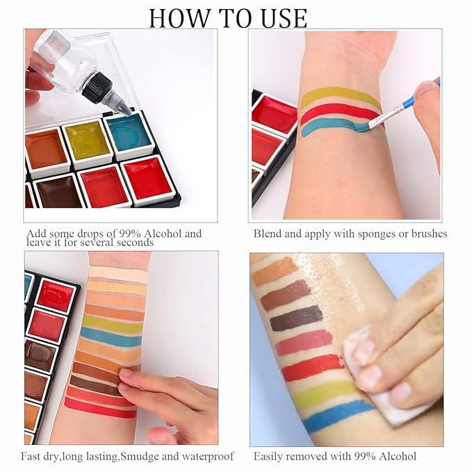 Depvision SFX 12 Color Flesh Tone Alcohol Activated Makeup Palette for Special Effects,Waterproof Skin Tone FX Makeup for Professional Makeup Artists Cosplay Halloween Theatrical Makeup-VivaGrace Women