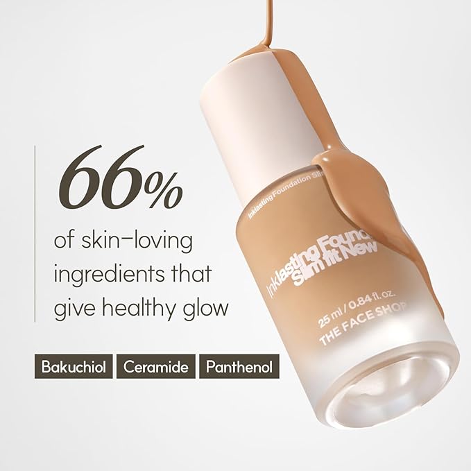 THE FACE SHOP Ink Lasting Liquid Foundation, Full Coverage, 72‑Hour Wear Semi‑Matte Finish, Makeup with Bakuchiol, N610 Pecan, 0.84 Fl. Oz.-VivaGrace Women