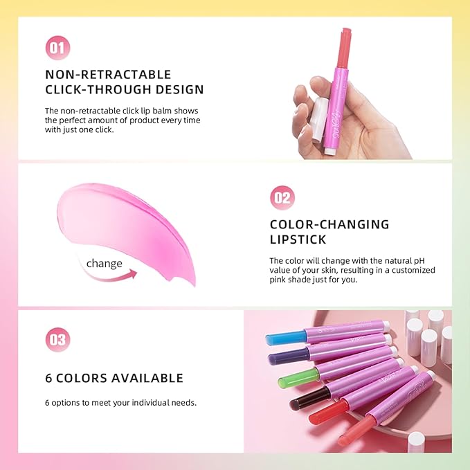 Juicy Lip Plump Shift, Click Melting Lip Balm Lasting Tint Hydrating & Nourishing Lip Care Moisturizer Glossy Color Changing Lip Gloss Non Sticky Lipstick Vegan Tinted Lip Balm (#1 Rose)-VivaGrace Women
